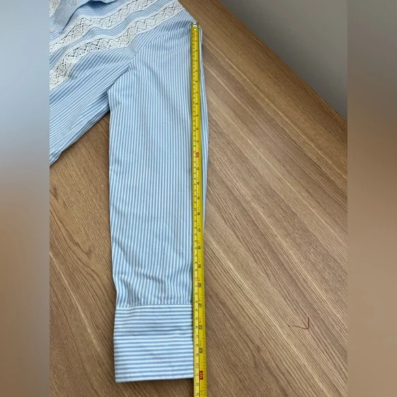 Boden Blue White Stripe Lace Blouse Women US 6 100% Cotton Cottagecore Top Boho - Picture 9 of 10